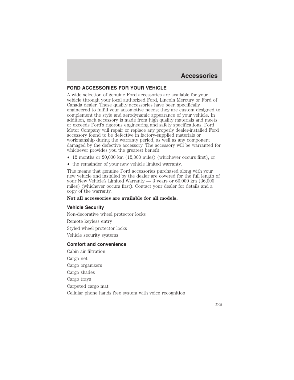 Accessories | FORD 2003 Escape v.3 User Manual | Page 229 / 240