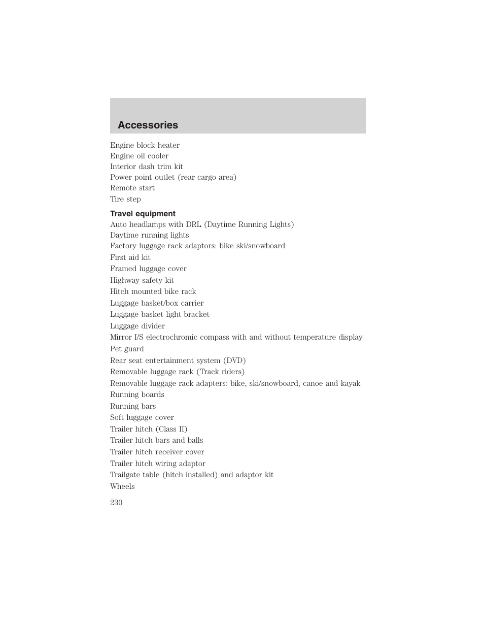 Accessories | FORD 2003 Escape v.3 User Manual | Page 230 / 240