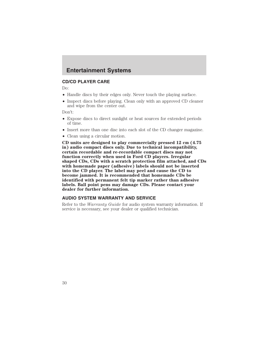 Entertainment systems | FORD 2003 Escape v.3 User Manual | Page 30 / 240