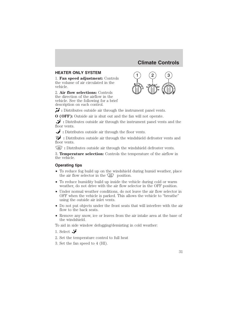 Climate controls | FORD 2003 Escape v.3 User Manual | Page 31 / 240