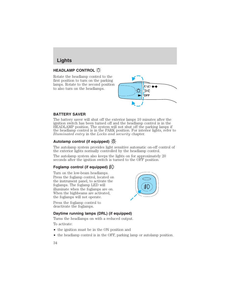Lights | FORD 2003 Escape v.3 User Manual | Page 34 / 240