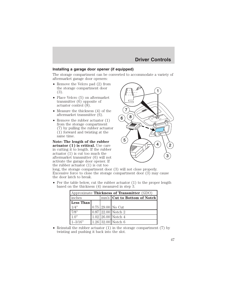 Driver controls | FORD 2003 Escape v.3 User Manual | Page 47 / 240