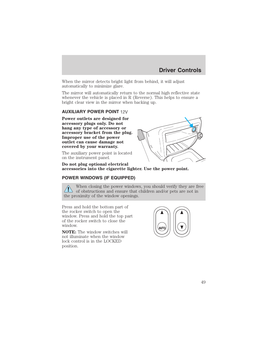 Driver controls | FORD 2003 Escape v.3 User Manual | Page 49 / 240
