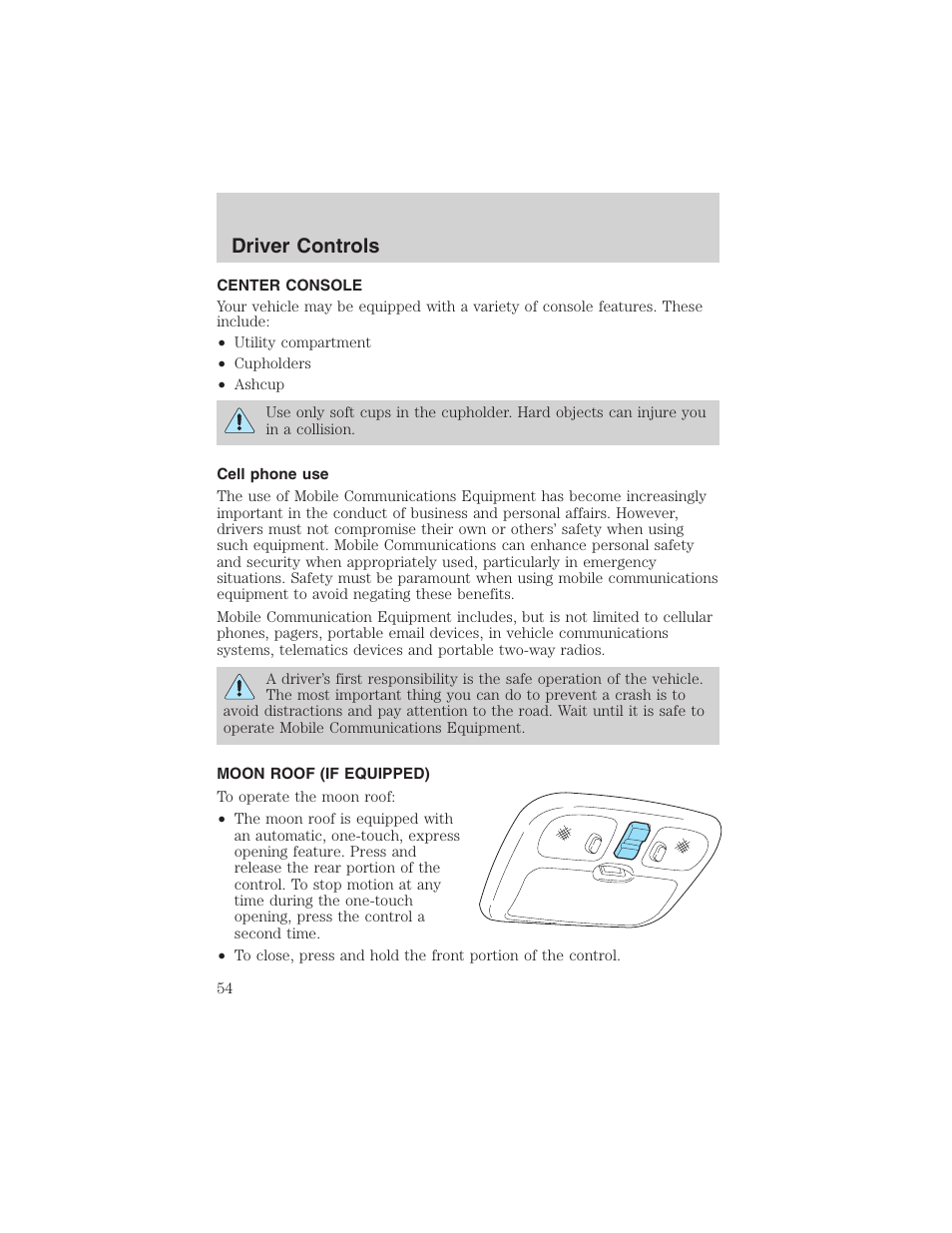 Driver controls | FORD 2003 Escape v.3 User Manual | Page 54 / 240