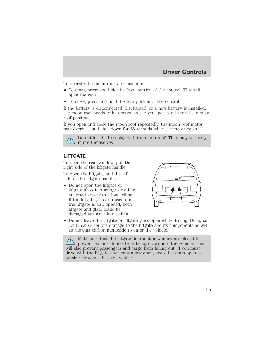 Driver controls | FORD 2003 Escape v.3 User Manual | Page 55 / 240