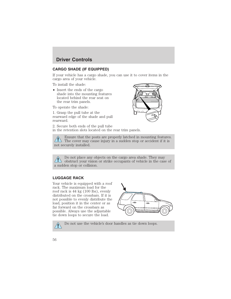 Driver controls | FORD 2003 Escape v.3 User Manual | Page 56 / 240