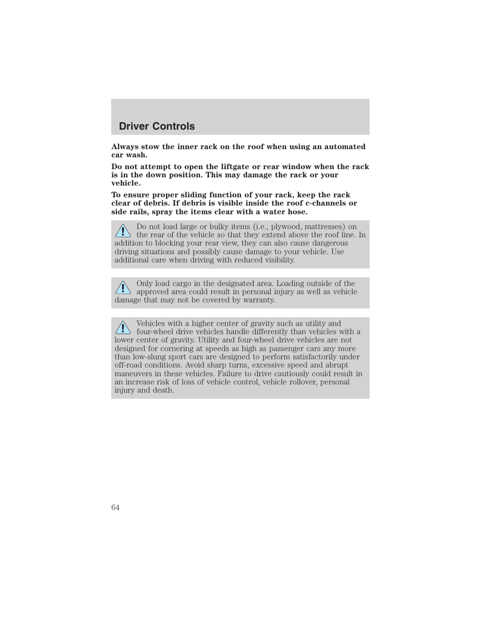 Driver controls | FORD 2003 Escape v.3 User Manual | Page 64 / 240