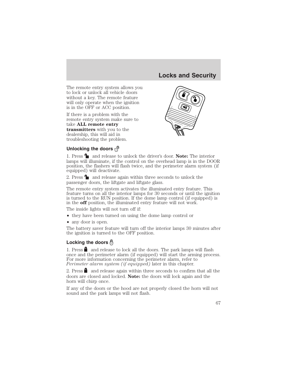 Locks and security | FORD 2003 Escape v.3 User Manual | Page 67 / 240