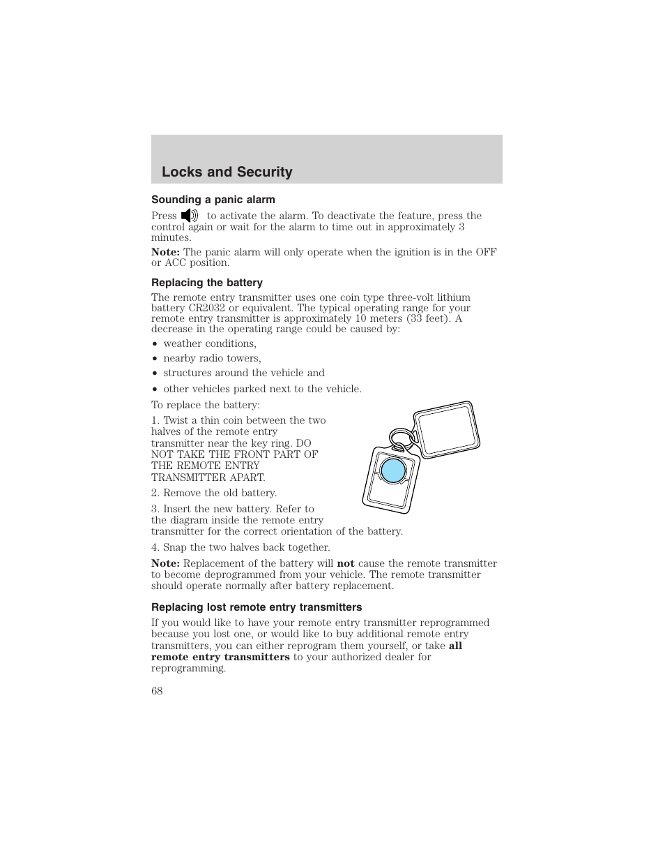 Locks and security | FORD 2003 Escape v.3 User Manual | Page 68 / 240