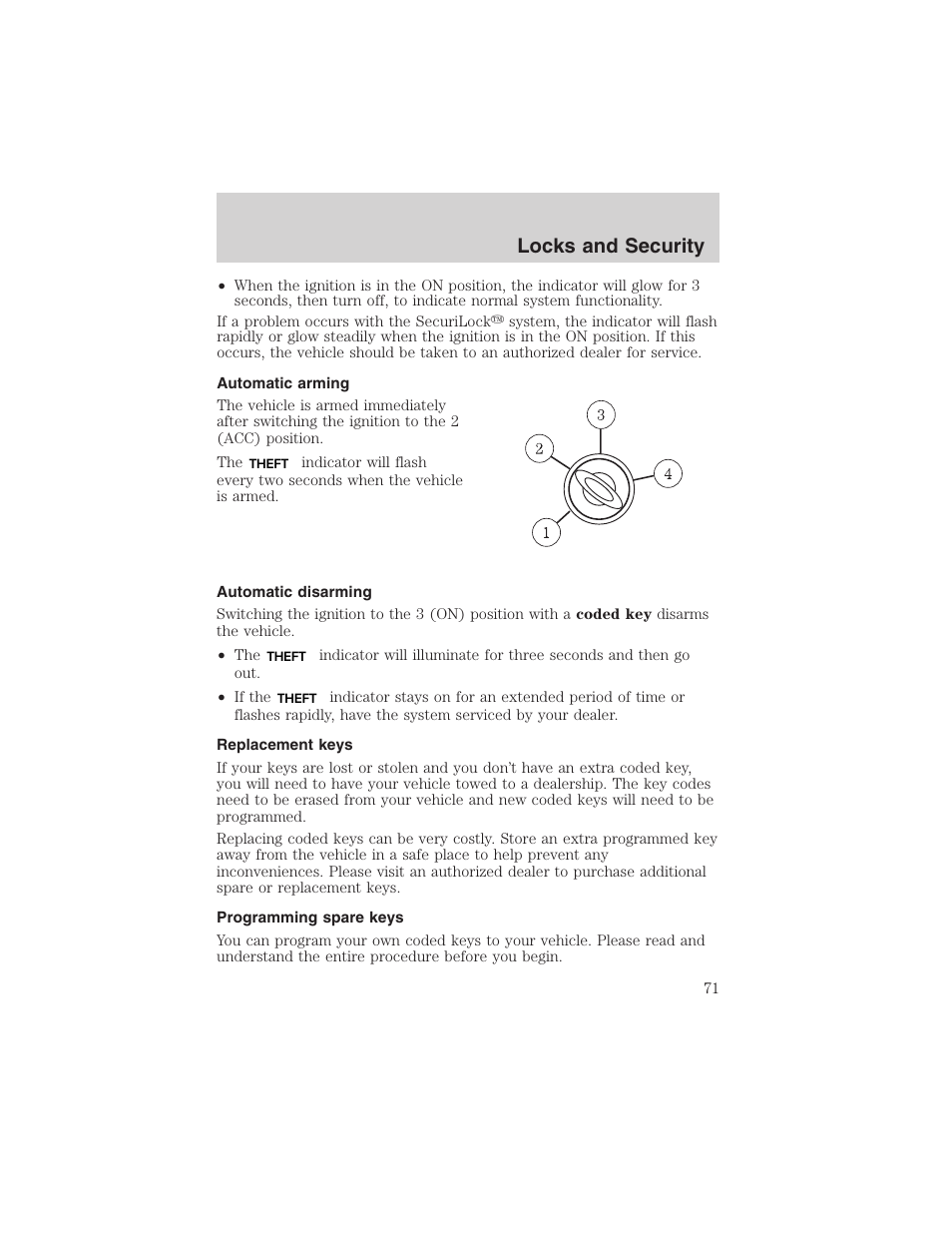 Locks and security | FORD 2003 Escape v.3 User Manual | Page 71 / 240