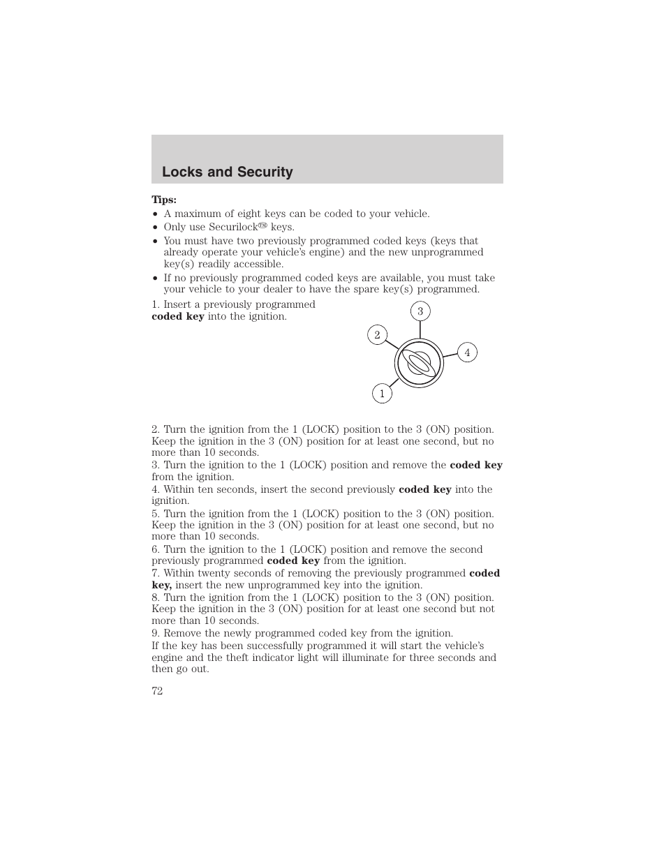 Locks and security | FORD 2003 Escape v.3 User Manual | Page 72 / 240