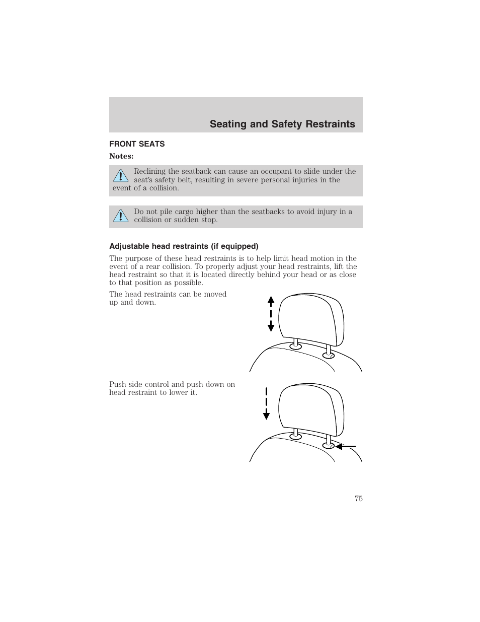 Seating and safety restraints | FORD 2003 Escape v.3 User Manual | Page 75 / 240