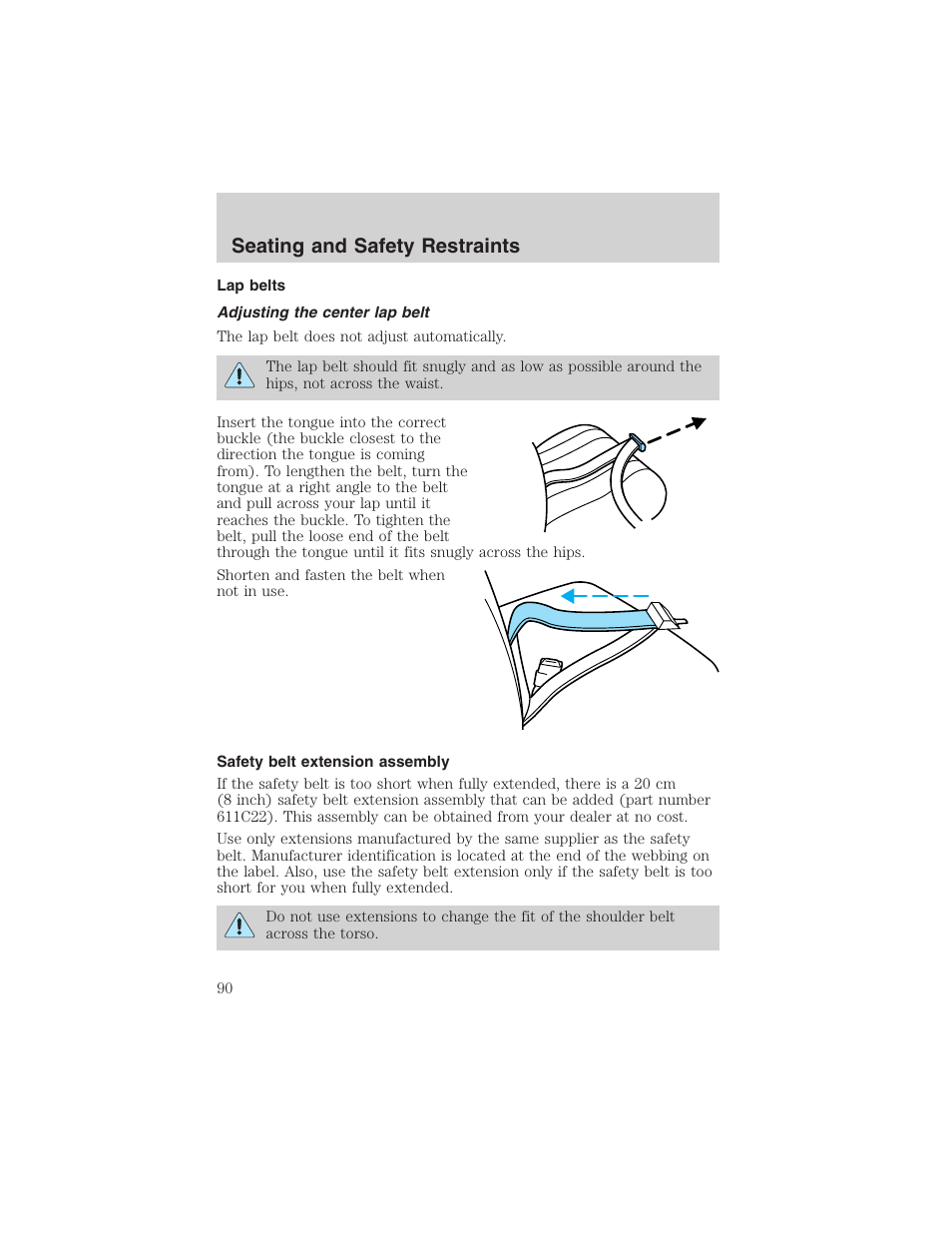 Seating and safety restraints | FORD 2003 Escape v.3 User Manual | Page 90 / 240