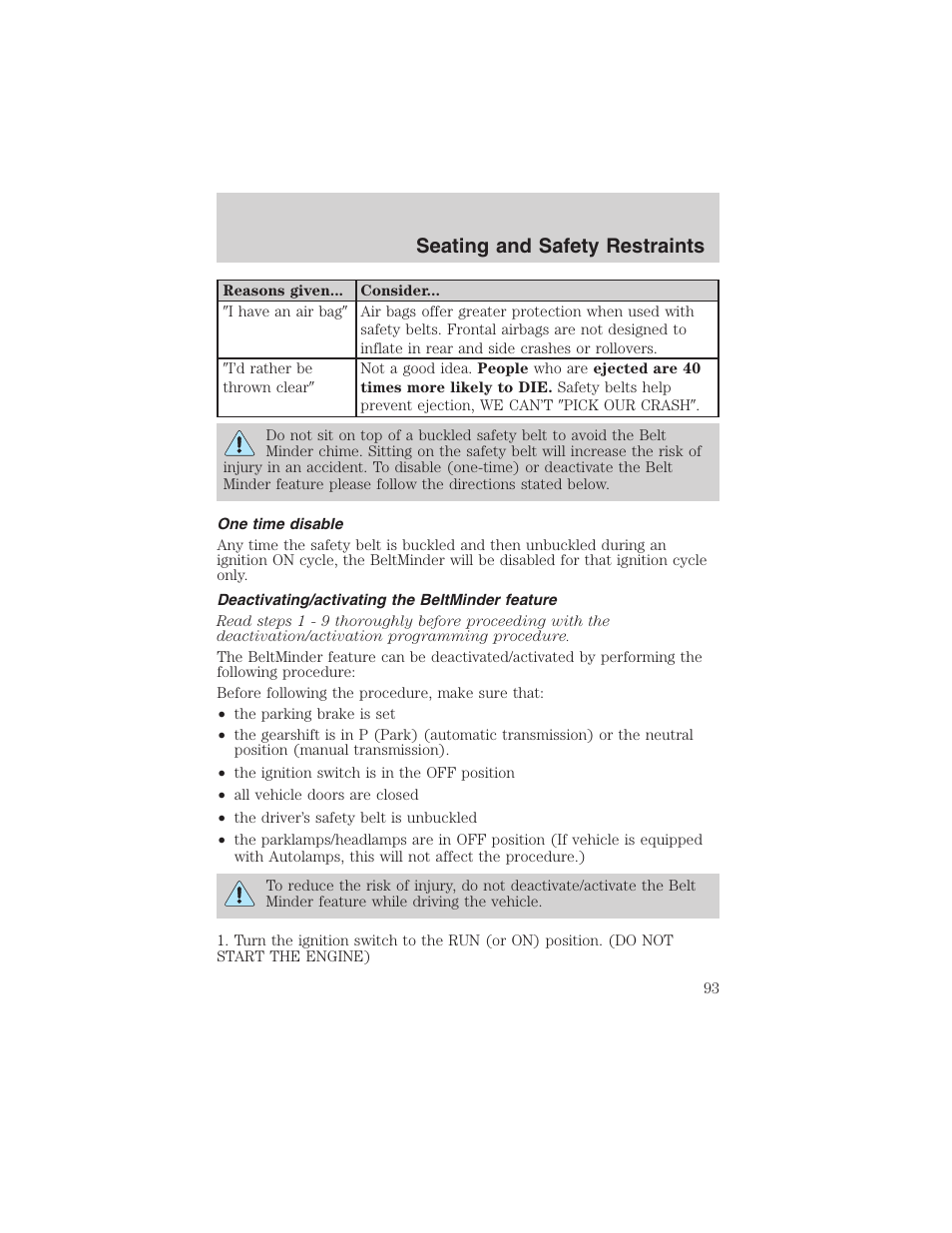 Seating and safety restraints | FORD 2003 Escape v.3 User Manual | Page 93 / 240