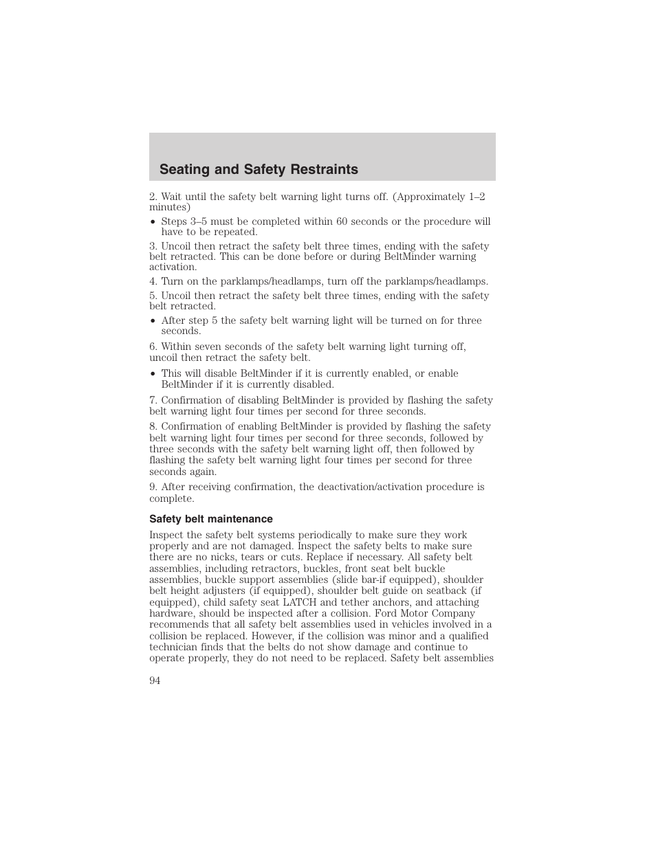 Seating and safety restraints | FORD 2003 Escape v.3 User Manual | Page 94 / 240