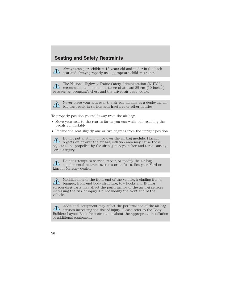 Seating and safety restraints | FORD 2003 Escape v.3 User Manual | Page 96 / 240