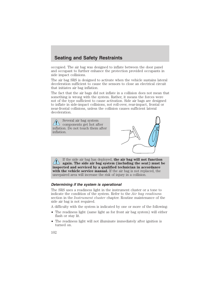 Seating and safety restraints | FORD 2003 Escape v.4 User Manual | Page 102 / 240