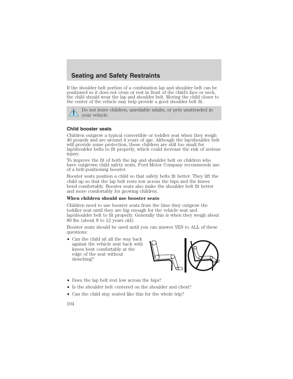 Seating and safety restraints | FORD 2003 Escape v.4 User Manual | Page 104 / 240