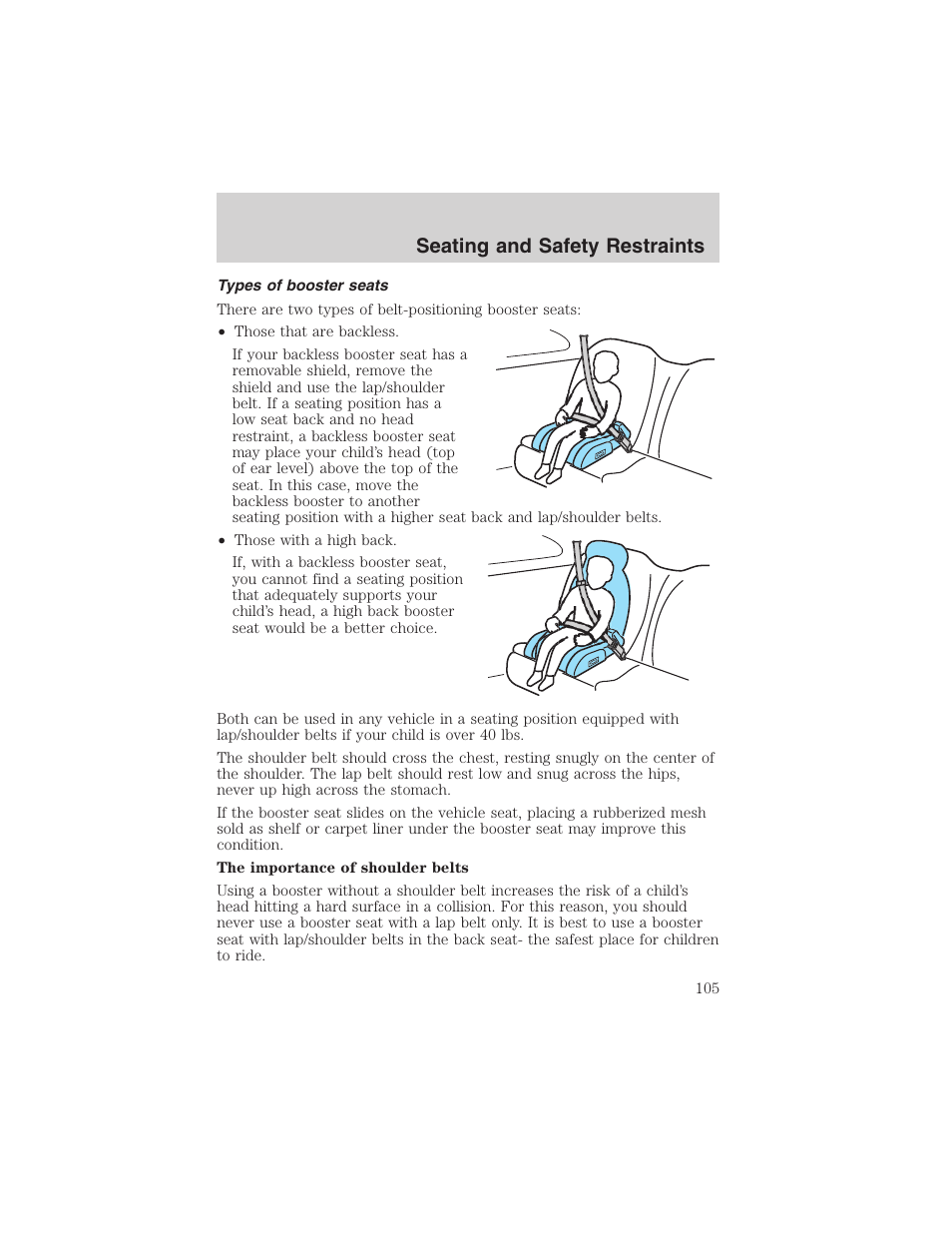 Seating and safety restraints | FORD 2003 Escape v.4 User Manual | Page 105 / 240