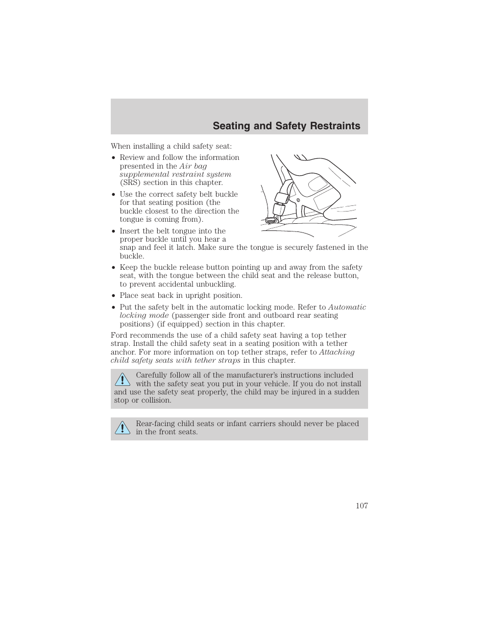 Seating and safety restraints | FORD 2003 Escape v.4 User Manual | Page 107 / 240