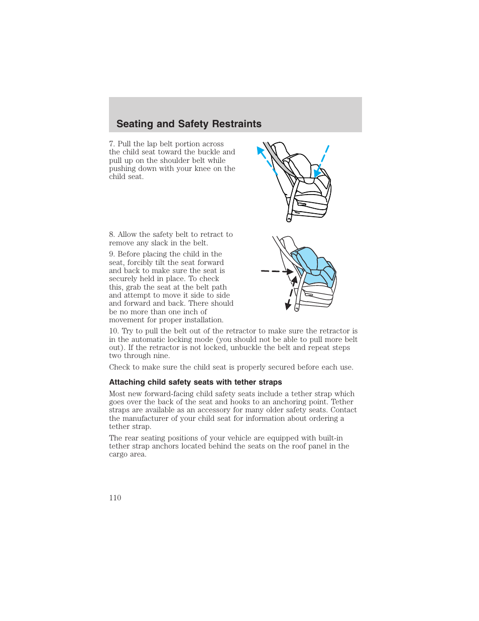 Seating and safety restraints | FORD 2003 Escape v.4 User Manual | Page 110 / 240