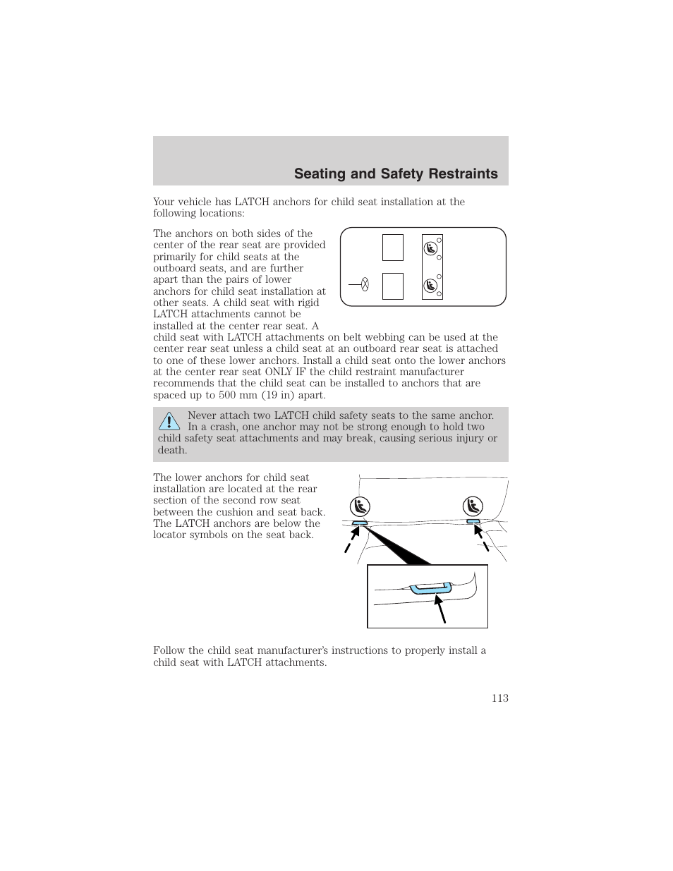 Seating and safety restraints | FORD 2003 Escape v.4 User Manual | Page 113 / 240