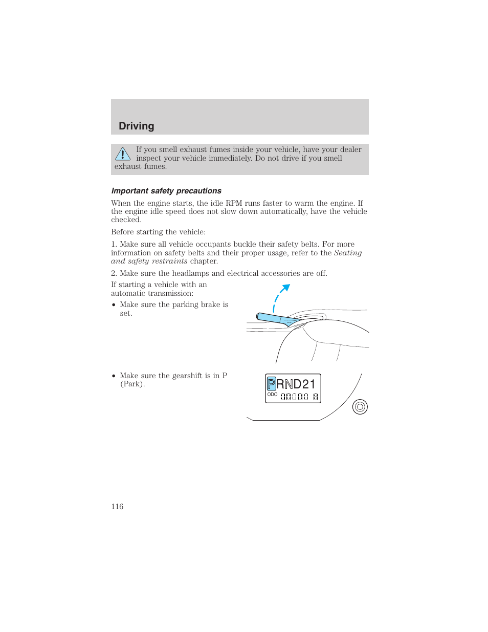 R d 2 1, Driving | FORD 2003 Escape v.4 User Manual | Page 116 / 240