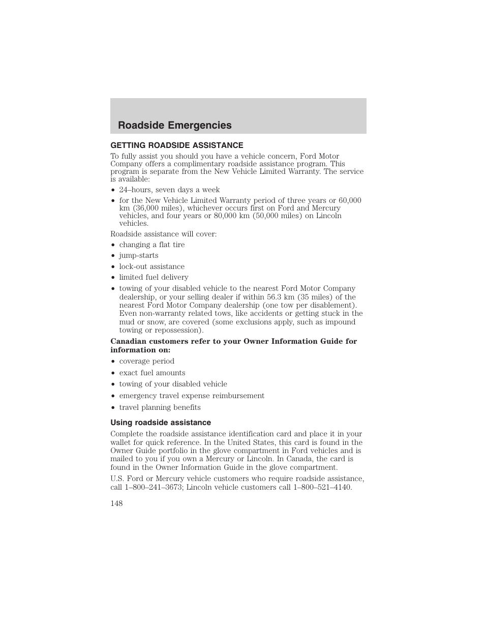 Roadside emergencies | FORD 2003 Escape v.4 User Manual | Page 148 / 240