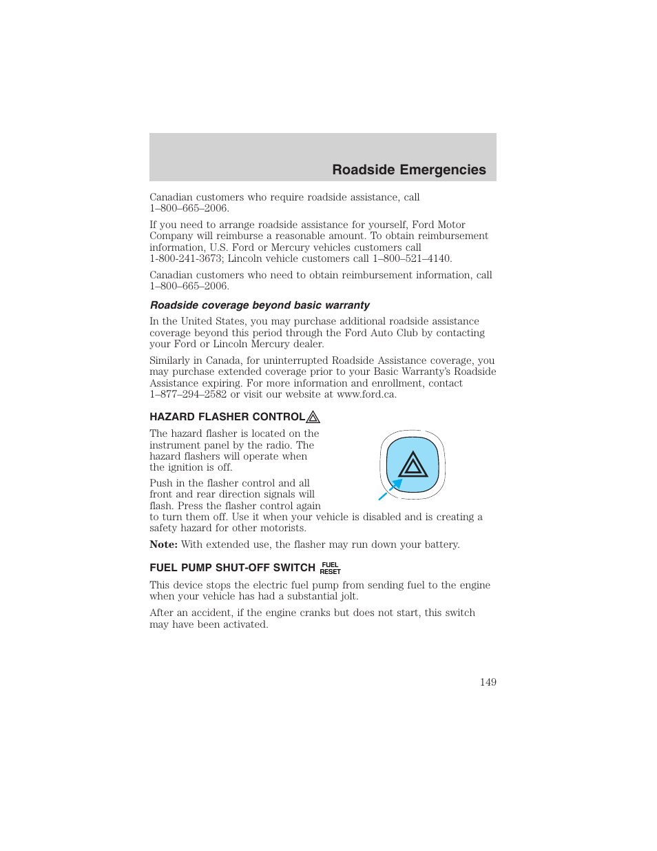 Roadside emergencies | FORD 2003 Escape v.4 User Manual | Page 149 / 240