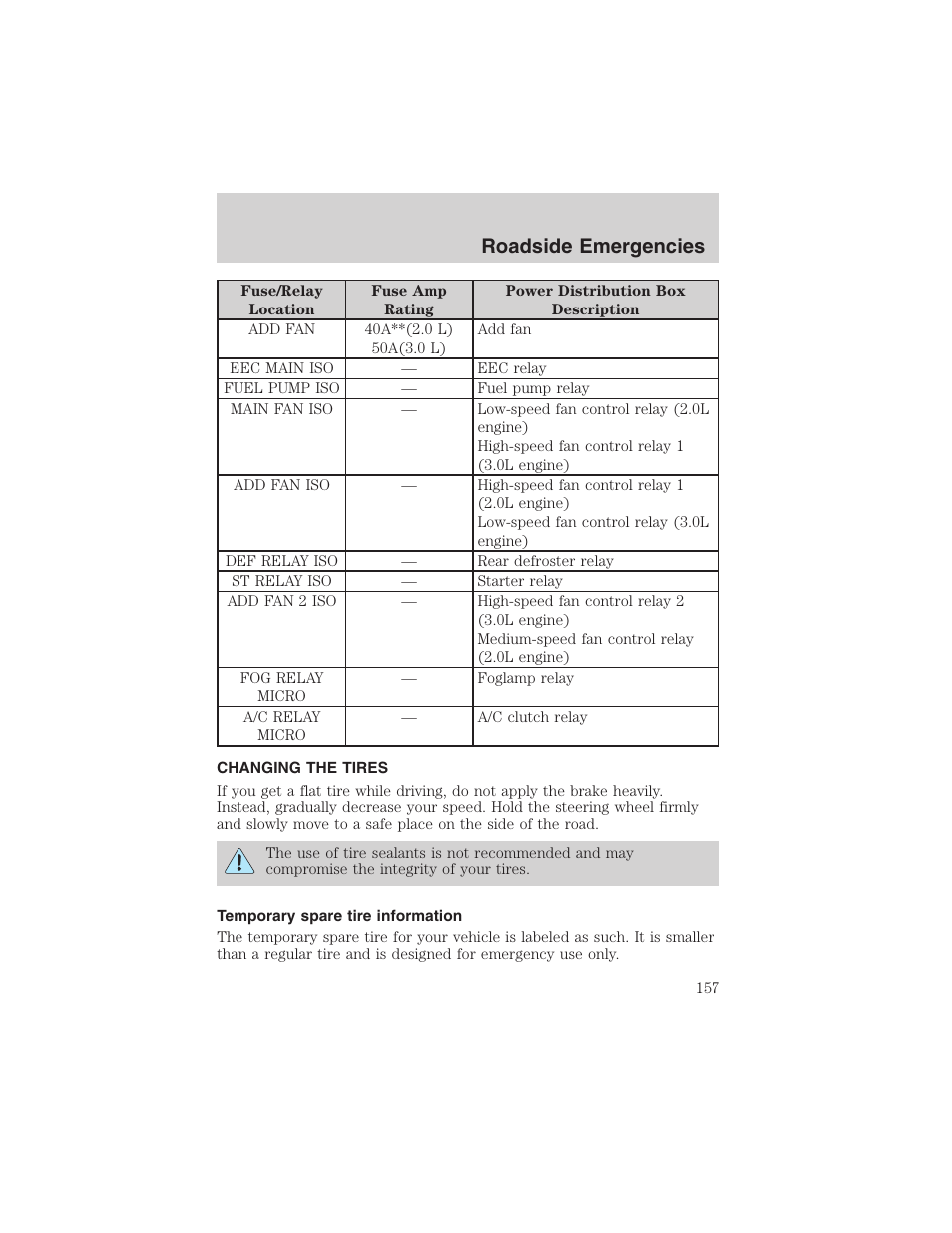 Roadside emergencies | FORD 2003 Escape v.4 User Manual | Page 157 / 240