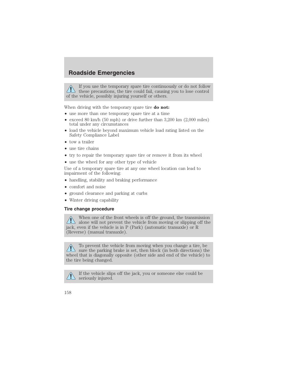 Roadside emergencies | FORD 2003 Escape v.4 User Manual | Page 158 / 240
