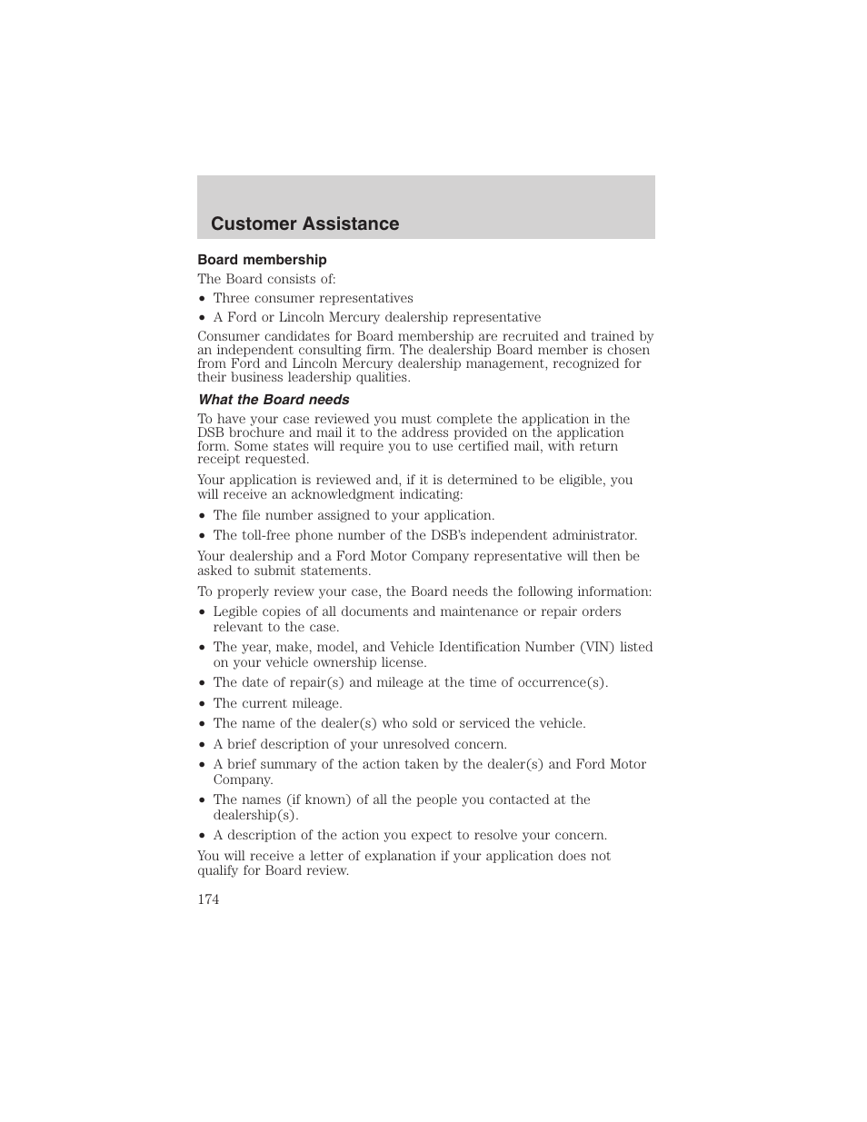 Customer assistance | FORD 2003 Escape v.4 User Manual | Page 174 / 240