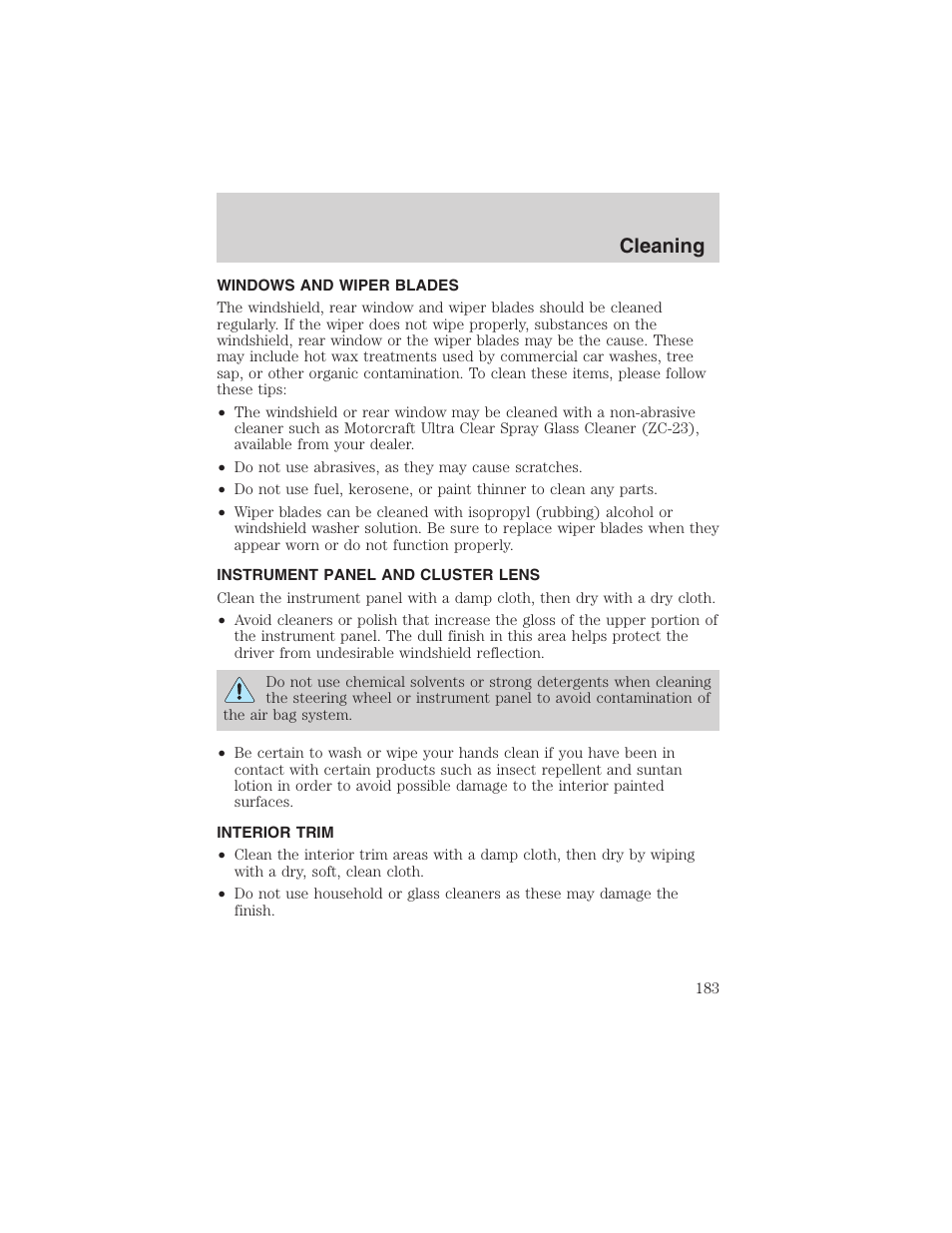 Cleaning | FORD 2003 Escape v.4 User Manual | Page 183 / 240