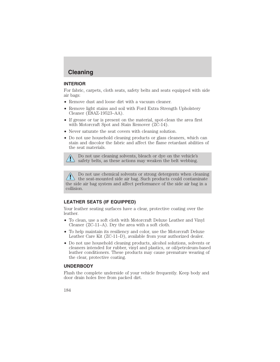 Cleaning | FORD 2003 Escape v.4 User Manual | Page 184 / 240