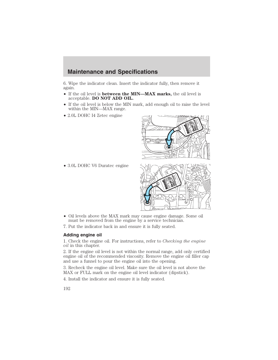 Maintenance and specifications | FORD 2003 Escape v.4 User Manual | Page 192 / 240