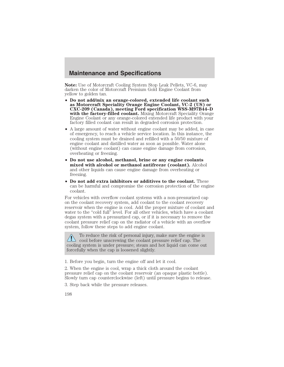 Maintenance and specifications | FORD 2003 Escape v.4 User Manual | Page 198 / 240