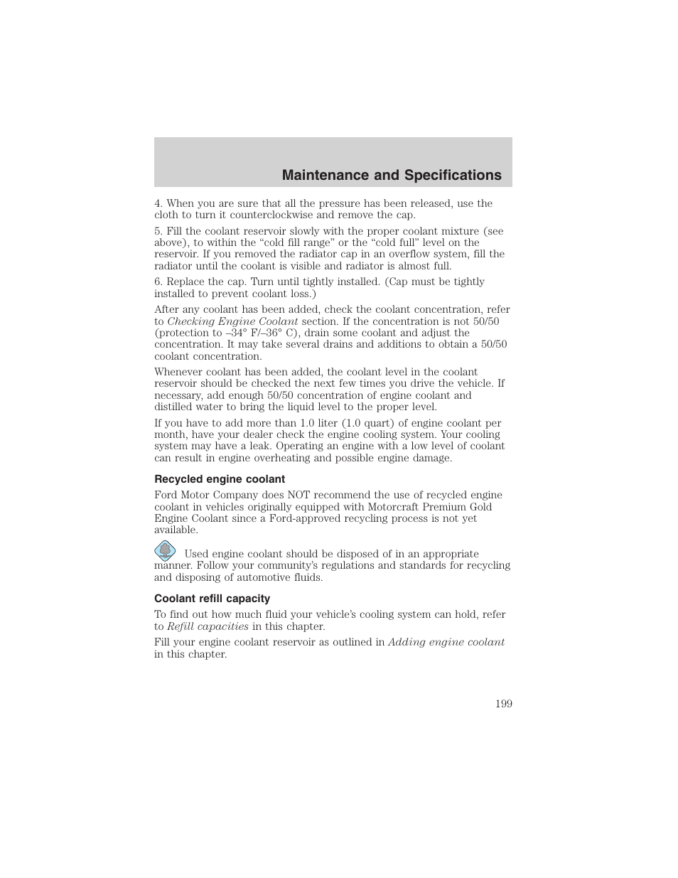 Maintenance and specifications | FORD 2003 Escape v.4 User Manual | Page 199 / 240