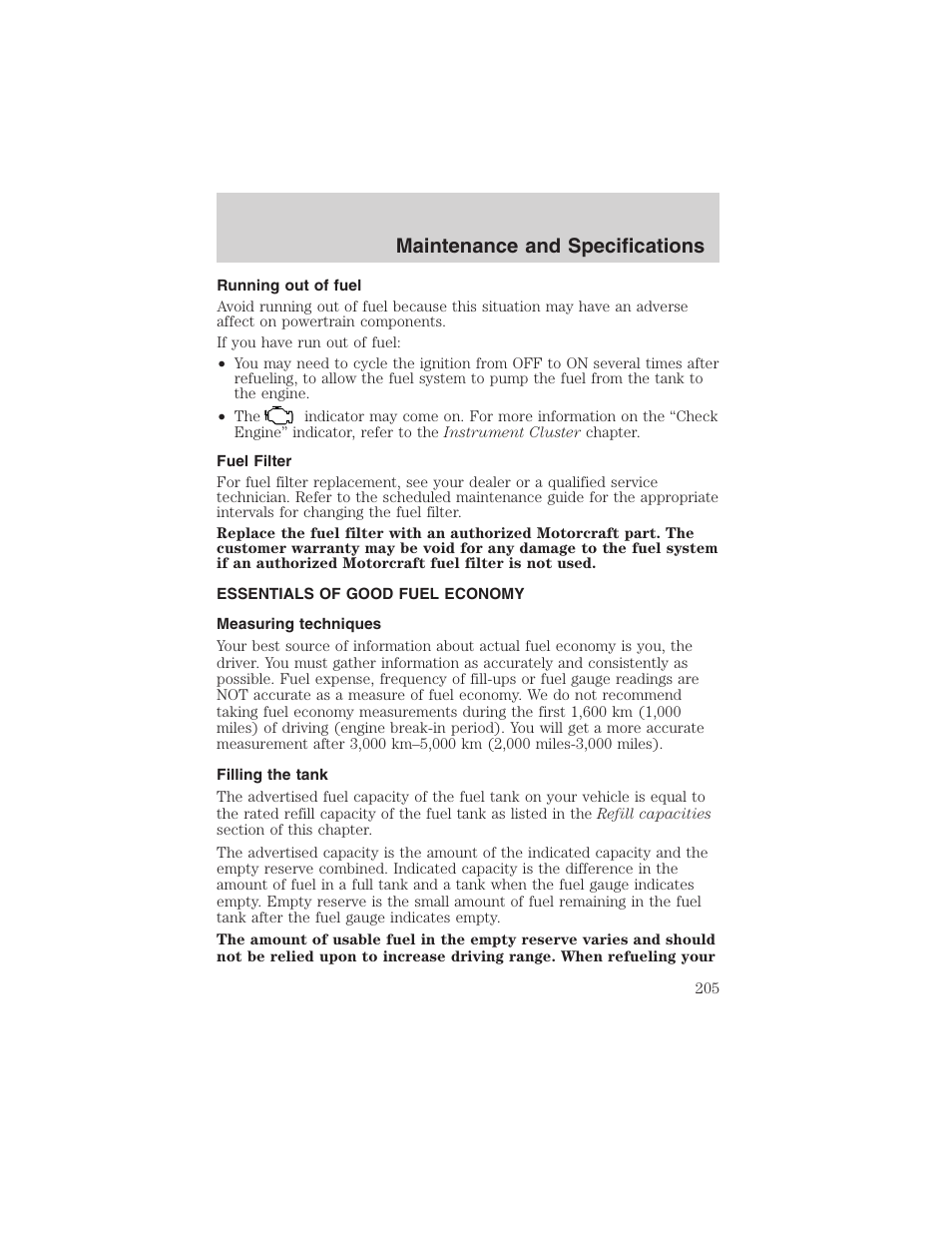 Maintenance and specifications | FORD 2003 Escape v.4 User Manual | Page 205 / 240