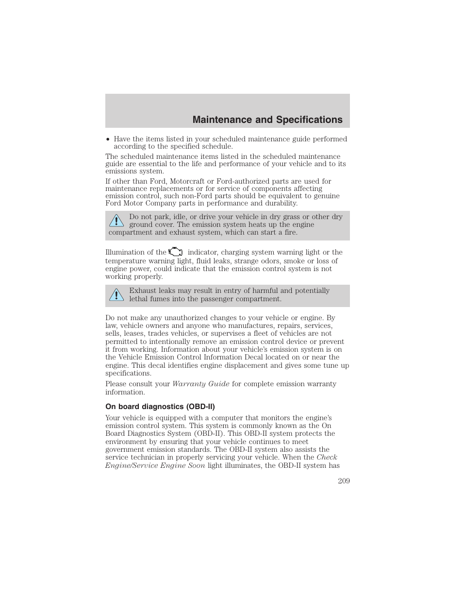 Maintenance and specifications | FORD 2003 Escape v.4 User Manual | Page 209 / 240