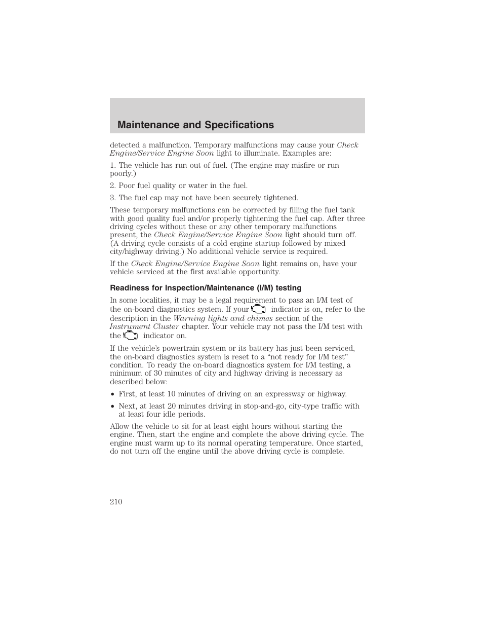 Maintenance and specifications | FORD 2003 Escape v.4 User Manual | Page 210 / 240