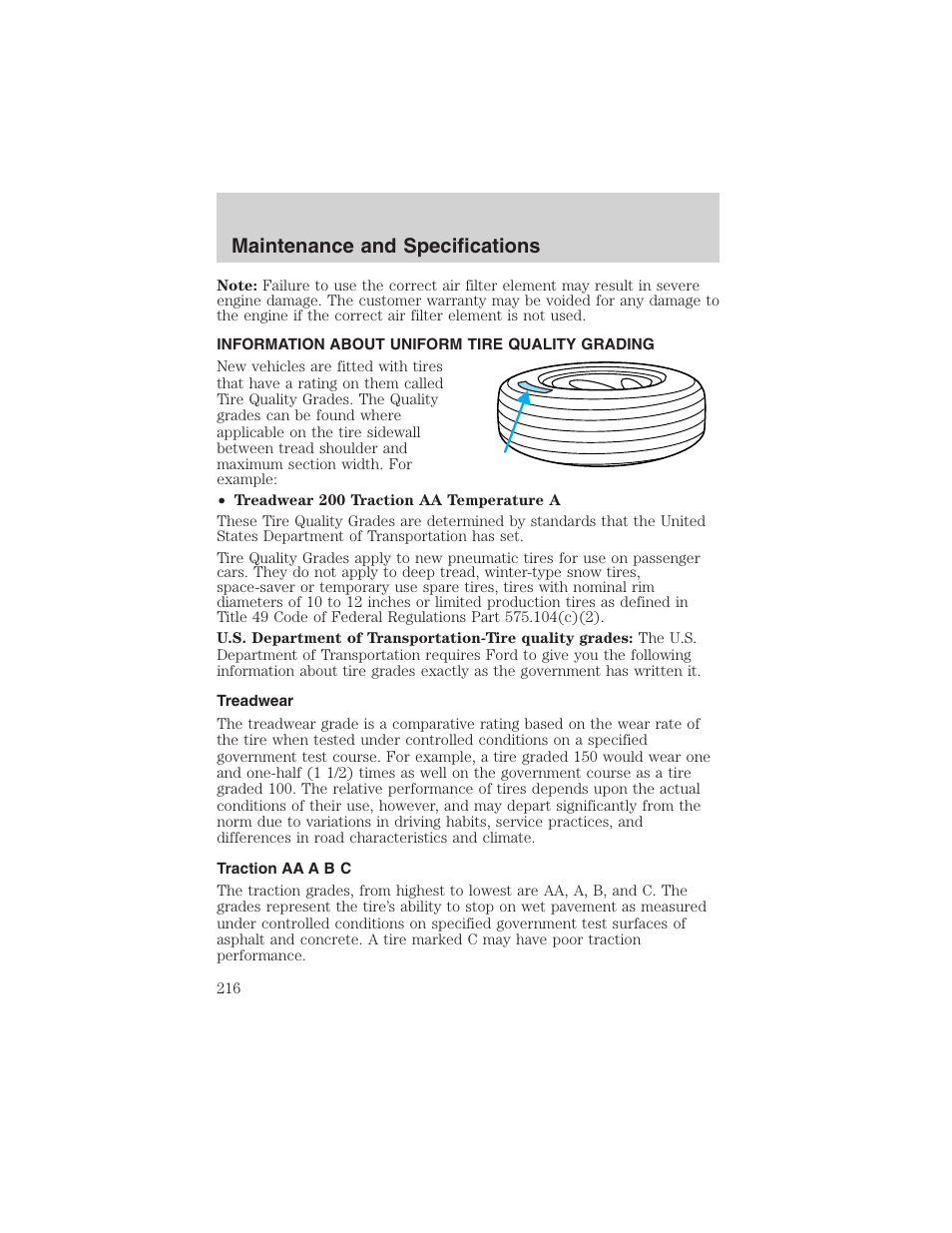 Maintenance and specifications | FORD 2003 Escape v.4 User Manual | Page 216 / 240