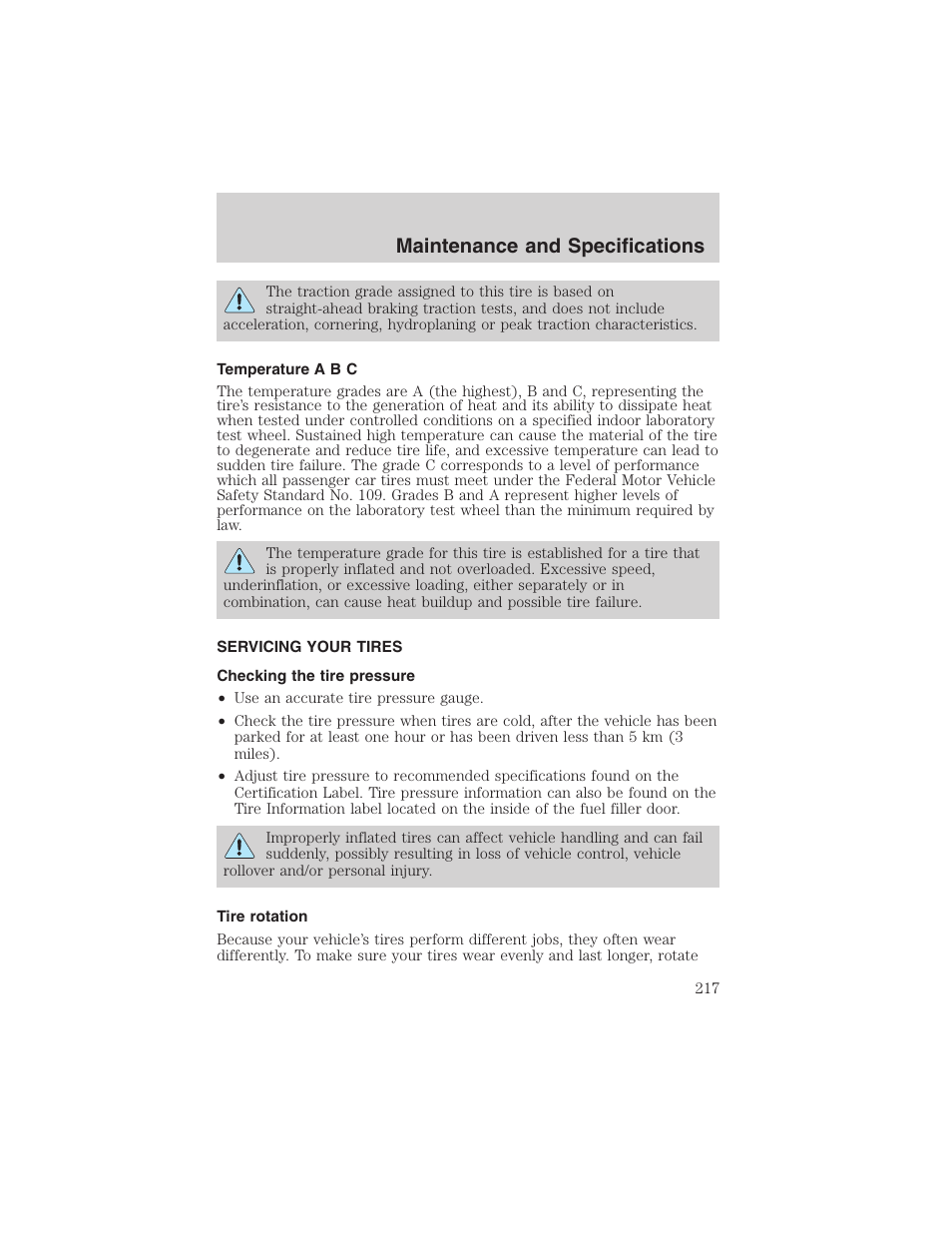 Maintenance and specifications | FORD 2003 Escape v.4 User Manual | Page 217 / 240