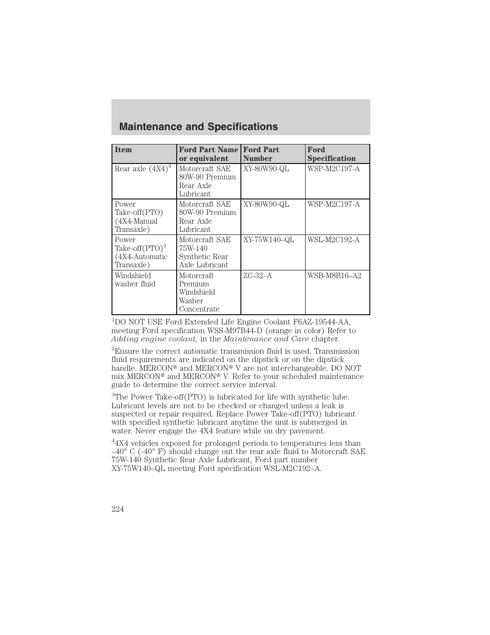 Maintenance and specifications | FORD 2003 Escape v.4 User Manual | Page 224 / 240