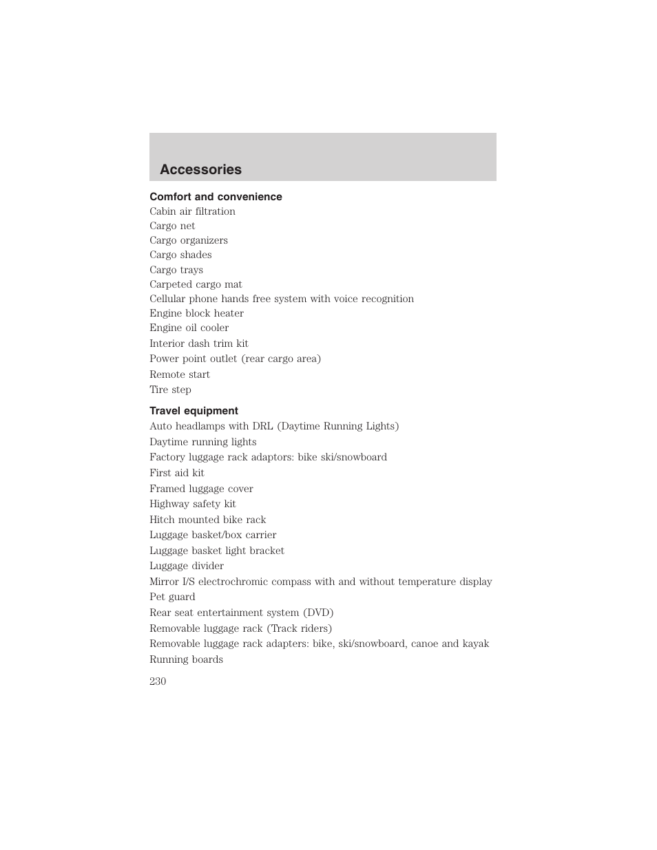 Accessories | FORD 2003 Escape v.4 User Manual | Page 230 / 240