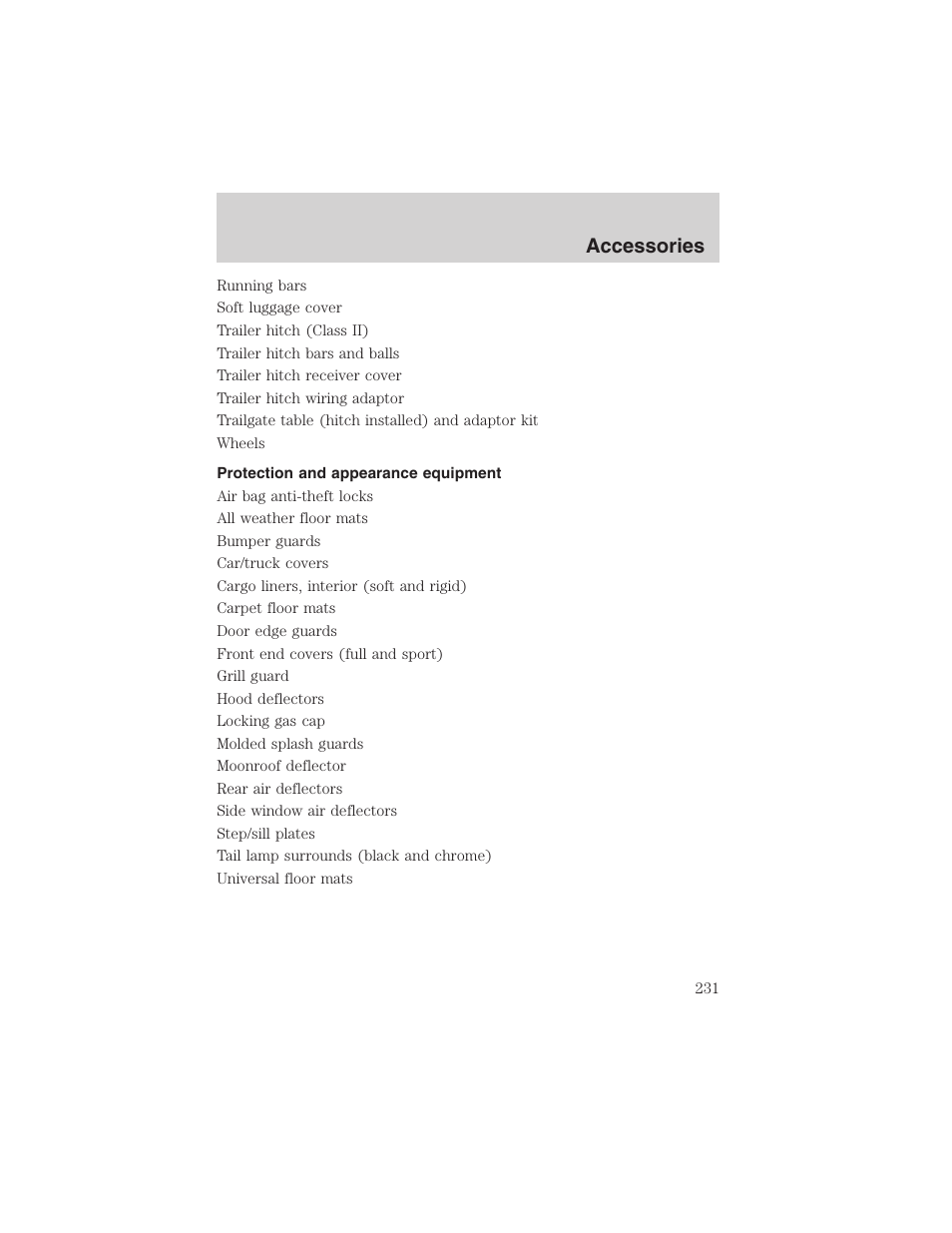 Accessories | FORD 2003 Escape v.4 User Manual | Page 231 / 240