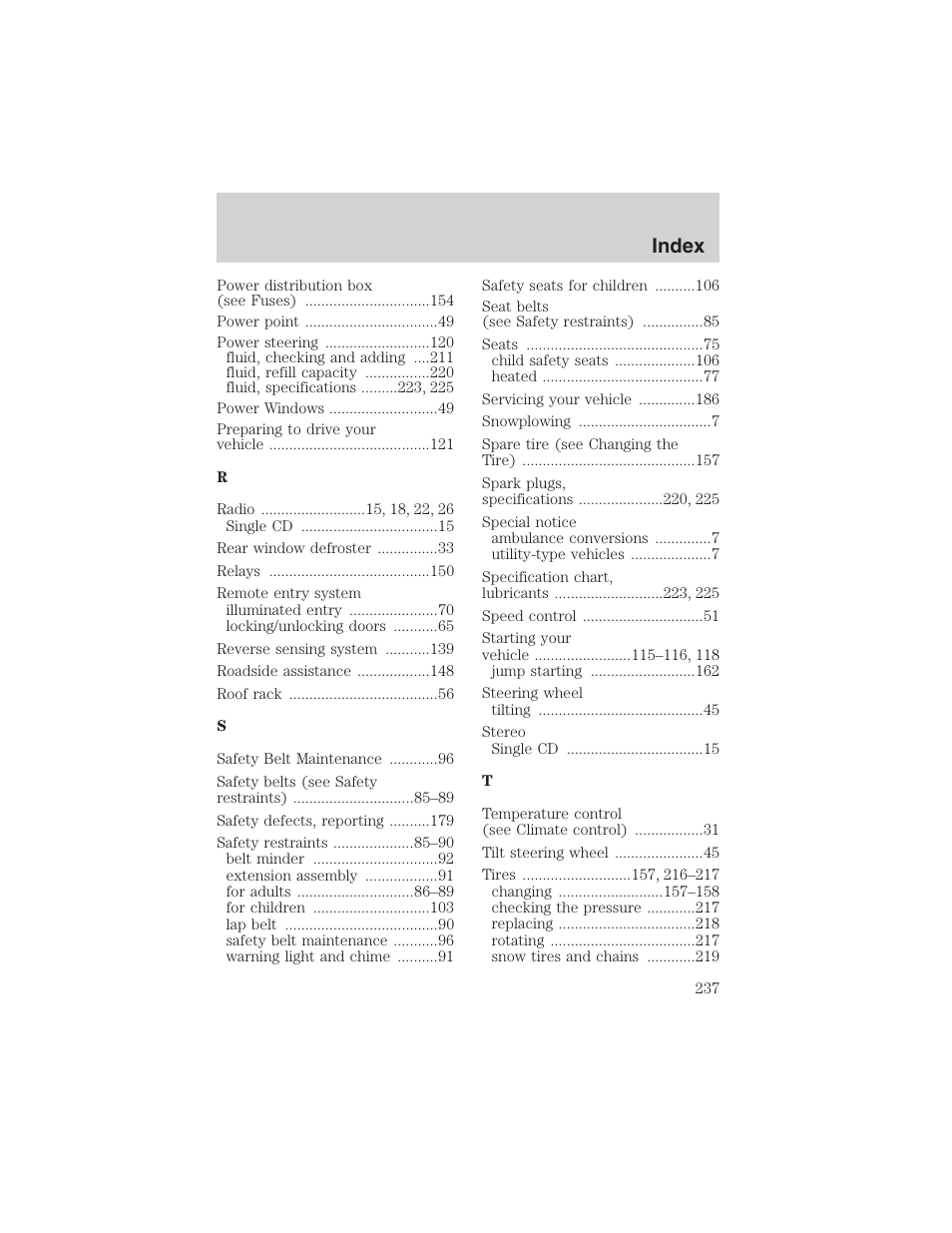 Index | FORD 2003 Escape v.4 User Manual | Page 237 / 240