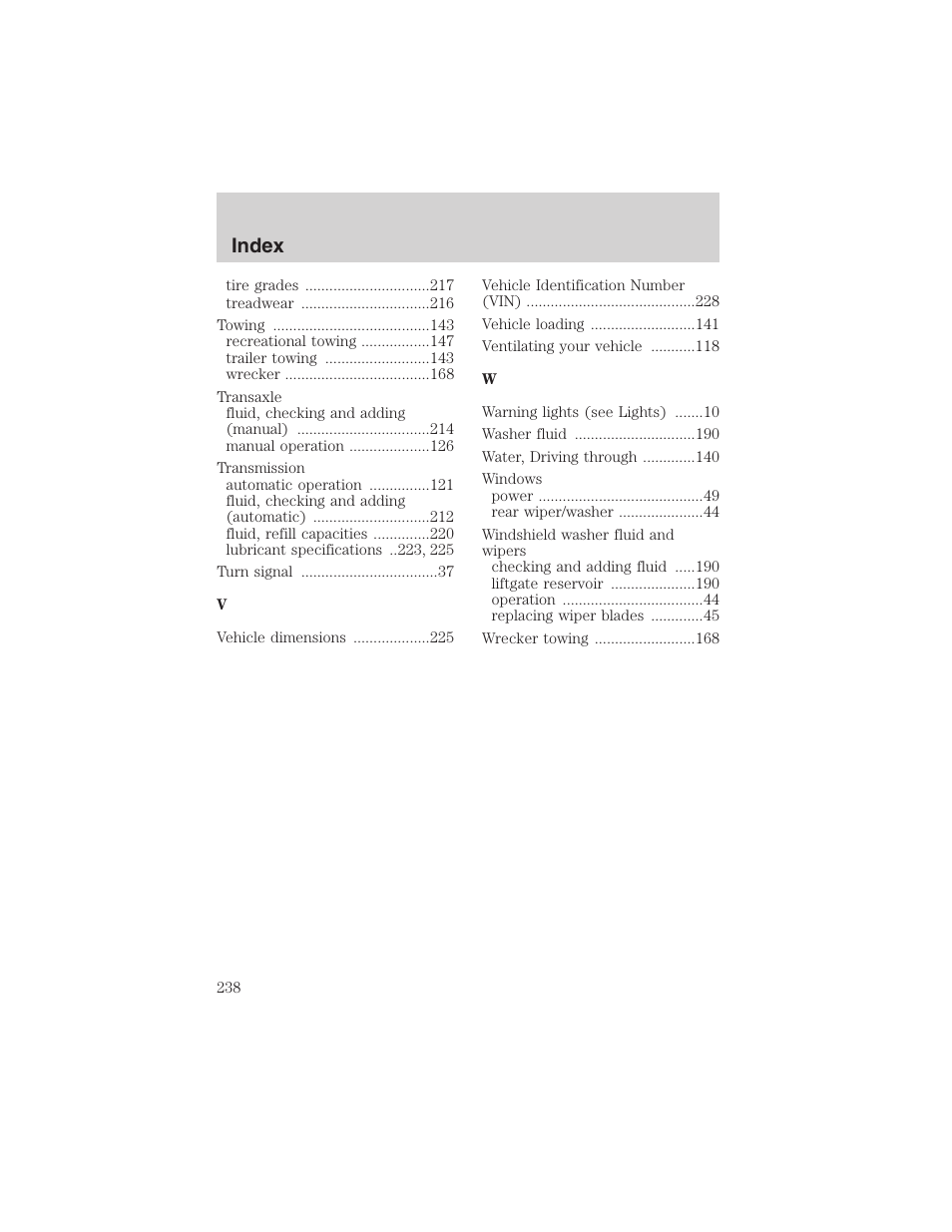 Index | FORD 2003 Escape v.4 User Manual | Page 238 / 240