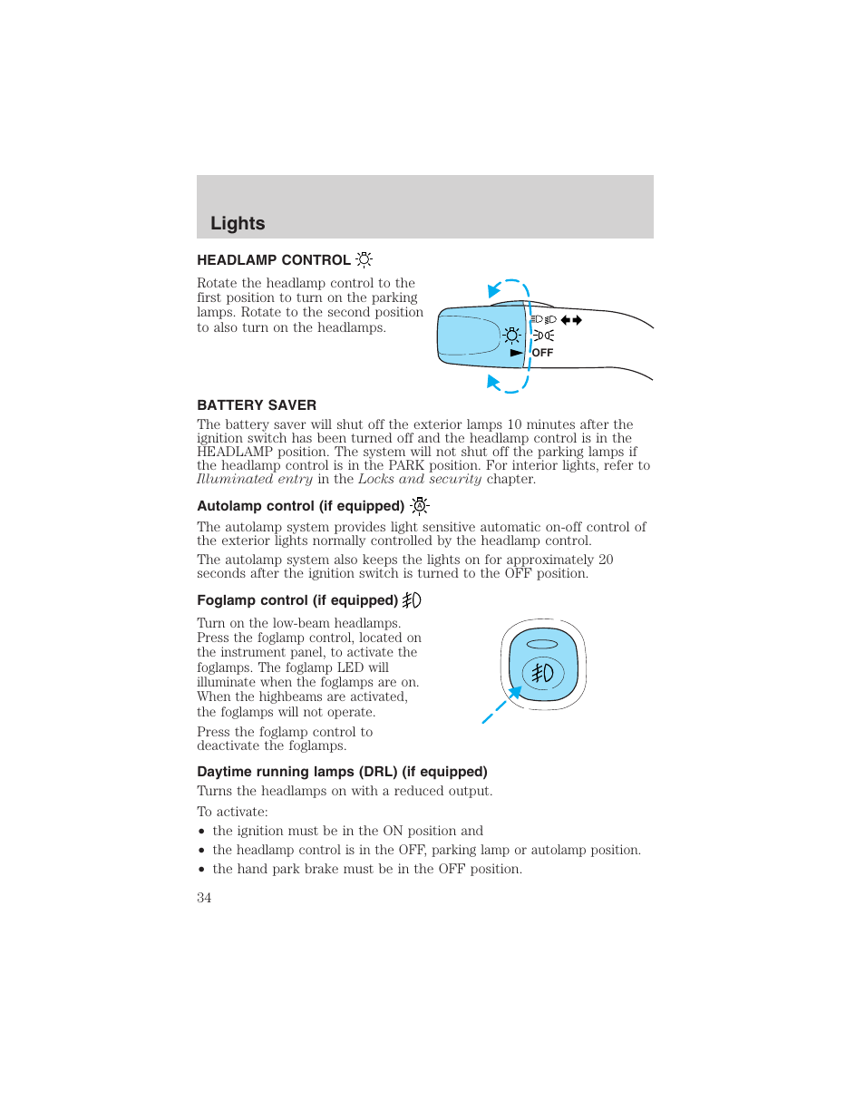 Lights | FORD 2003 Escape v.4 User Manual | Page 34 / 240