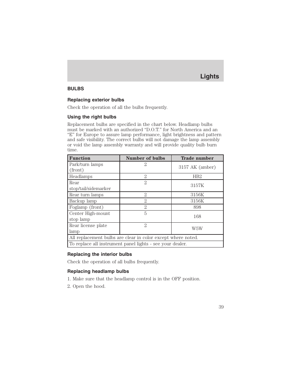 Lights | FORD 2003 Escape v.4 User Manual | Page 39 / 240