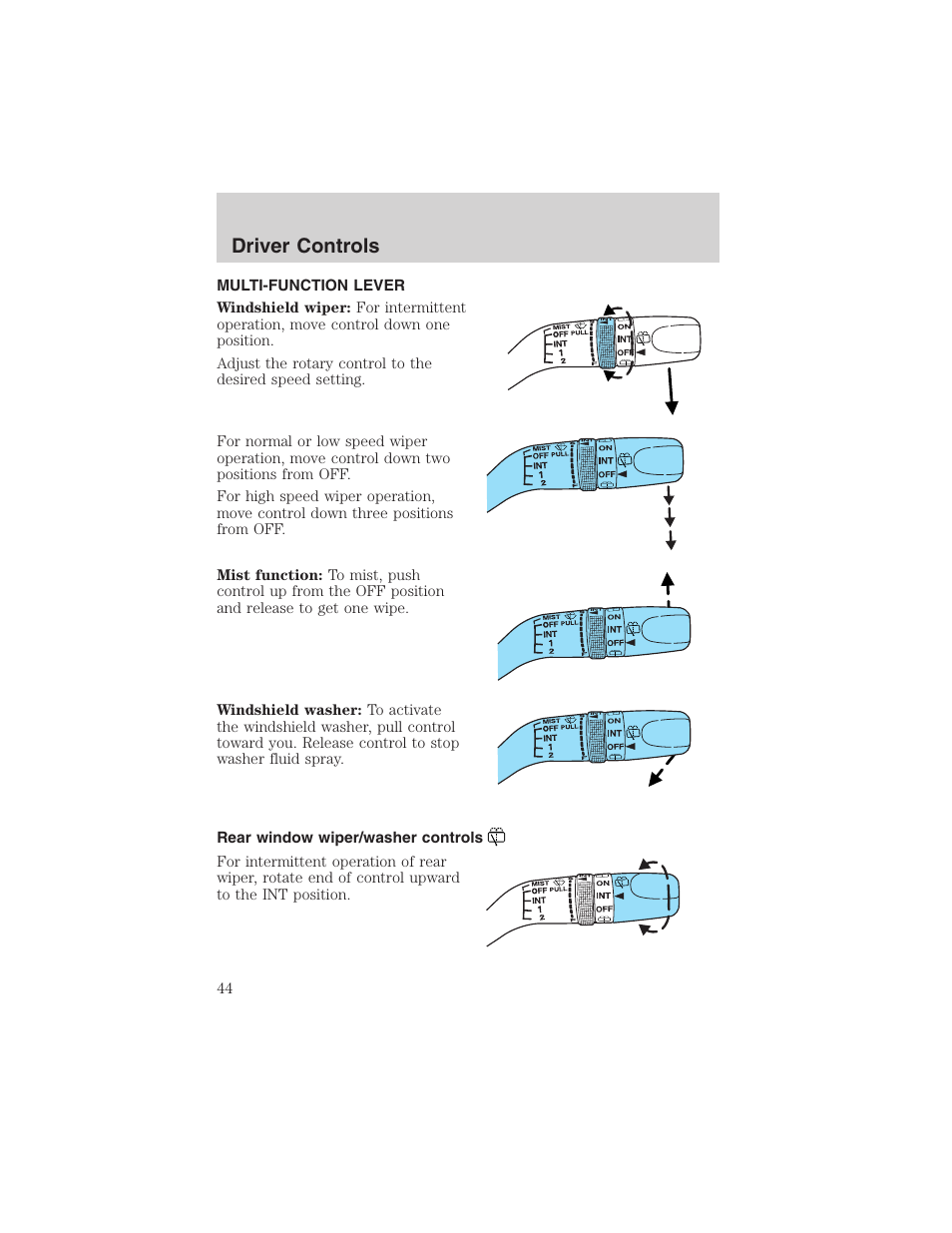 Driver controls | FORD 2003 Escape v.4 User Manual | Page 44 / 240